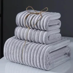Aqua Essence Badezimmer-Chenille Ribbed Bath Towel Set - Soft 3-Piece Towels