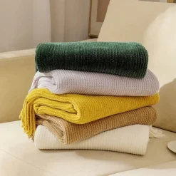 Wrap u0026 Relax Bettzeug-Chenille-Strickdecke – weicher, kühlender Sofabezug mit Quasten am Bettende