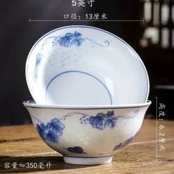 Elegance at the Table Küche & Esszimmer-Chinesische blau-weiße Gemüseteller und Reissuppenschüsseln aus Porzellan - 2er-Set