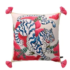 Guvinci Gallery Bettzeug-Chinoiserie Zebra Kissenbezug - Dekoratives Pfingstrosen Quastenkissen