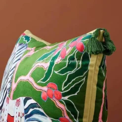 Guvinci Gallery Bettzeug-Chinoiserie Zebra Kissenbezug - Dekoratives Pfingstrosen Quastenkissen