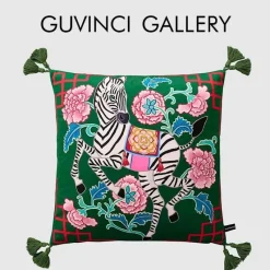 Guvinci Gallery Bettzeug-Chinoiserie Zebra Kissenbezug - Dekoratives Pfingstrosen Quastenkissen
