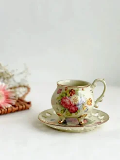 Elegance at the Table Küche & Esszimmer-Court Style Latte Cappuccino-Tassen-Set mit Untertasse – Elegantes Teetassen-Set