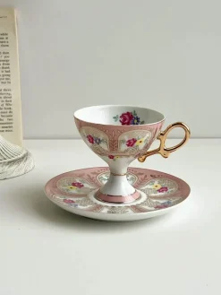 Elegance at the Table Küche & Esszimmer-Court Style Latte Cappuccino-Tassen-Set mit Untertasse – Elegantes Teetassen-Set