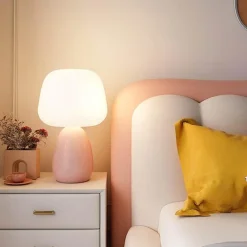 The Light Loft Beleuchtung-Cremefarbene Pilz-Tischlampe – Moderne rustikale Leuchte