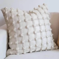 The Cushion Corner Bettzeug-Cremeweiß karierter 3D-Kissenbezug mit Luftpolstern – leichter luxuriöser dekorativer Kissenbezug