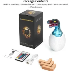 Comfort u0026 Style Beleuchtung-3D Dinosaur Egg Night Light - Colorful Remote Control Bedside Lamp