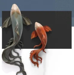 Comfort u0026 Style Wohndeko-3D Fisch Wandaufkleber - Modernes Feng Shui Harz Dekor