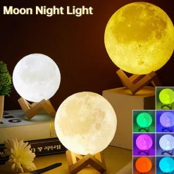 The Gilded Nest Beleuchtung-3D Moon Night Lamp - Rechargeable LED Touch Light