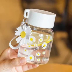 Tom Küche & Esszimmer-Daisy Flower 350 ml Glaswasserflasche – Stilvoller tragbarer Becher