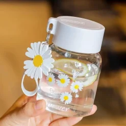 Tom Küche & Esszimmer-Daisy Flower 350 ml Glaswasserflasche – Stilvoller tragbarer Becher