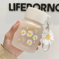 Tom Küche & Esszimmer-Daisy Flower 350 ml Glaswasserflasche – Stilvoller tragbarer Becher