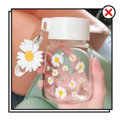 Tom Küche & Esszimmer-Daisy Flower 350 ml Glaswasserflasche – Stilvoller tragbarer Becher