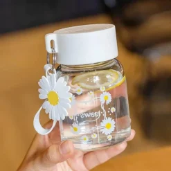 Tom Küche & Esszimmer-Daisy Flower 350 ml Glaswasserflasche – Stilvoller tragbarer Becher
