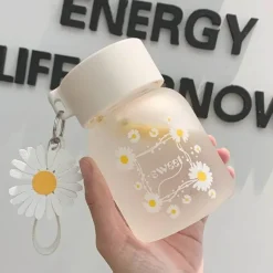 Tom Küche & Esszimmer-Daisy Flower 350 ml Glaswasserflasche – Stilvoller tragbarer Becher