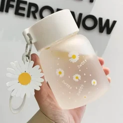 Tom Küche & Esszimmer-Daisy Flower 350 ml Glaswasserflasche – Stilvoller tragbarer Becher