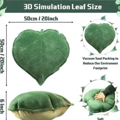 Pillow Haven Bettzeug-3D-Blatt-Plüschkissen – weiches Wurfkissen für Zuhause und Auto