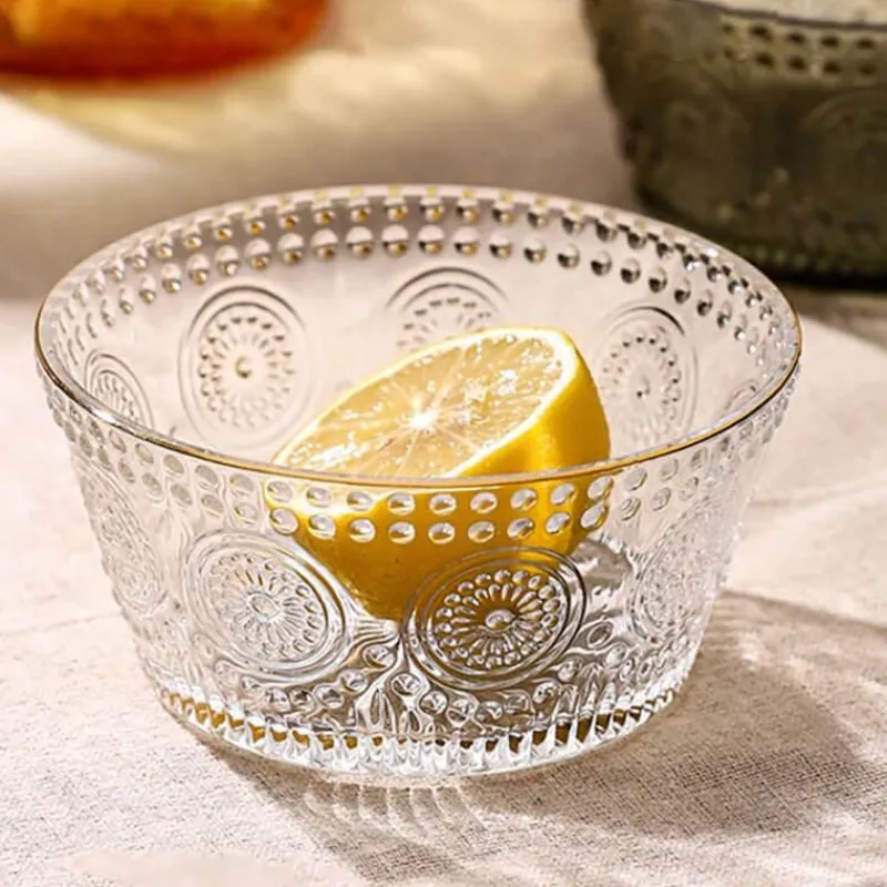 Elegance at the Table Küche & Esszimmer-Dekorative Sonnenblumen-Glasschale - Geprägte Schale