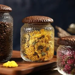 Cozy Nest Decor Küche & Esszimmer-Dekoratives Vorratsglas aus gehämmertem Glas – stilvoller Küchenbehälter