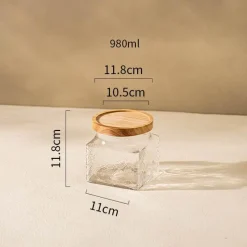 Cozy Nest Decor Küche & Esszimmer-Dekoratives Vorratsglas aus Glas – quadratischer Küchen-Organizer mit Prägung