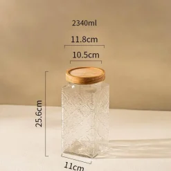 Cozy Nest Decor Küche & Esszimmer-Dekoratives Vorratsglas aus Glas – quadratischer Küchen-Organizer mit Prägung