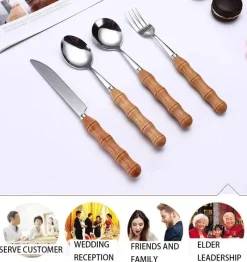 Tom Küche & Esszimmer-Dessertbesteck-Set aus Edelstahl mit eleganten Holzgriffen