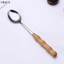 Tom Küche & Esszimmer-Dessertbesteck-Set aus Edelstahl mit eleganten Holzgriffen