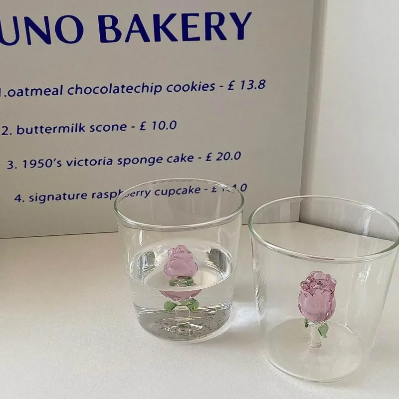 Plates u0026 More Küche & Esszimmer-3D-Frühstückstasse aus Glas mit Henkel in Rosenform – Saft-, Kaffee-, Tee- und Milchbecher