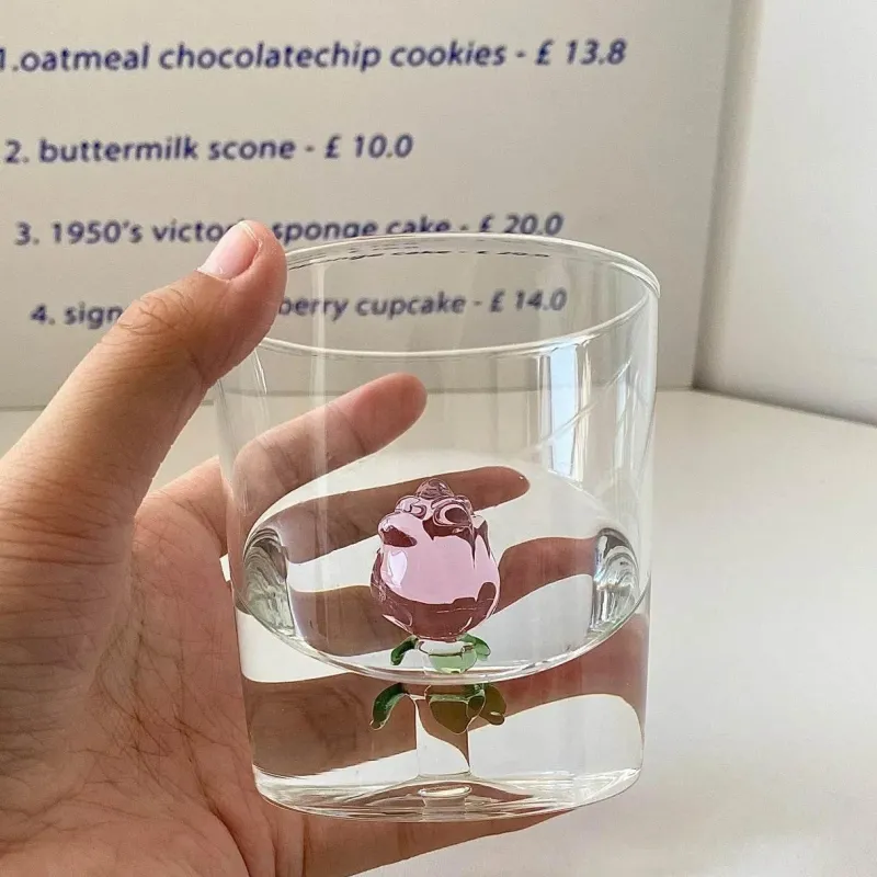 Plates u0026 More Küche & Esszimmer-3D-Frühstückstasse aus Glas mit Henkel in Rosenform – Saft-, Kaffee-, Tee- und Milchbecher