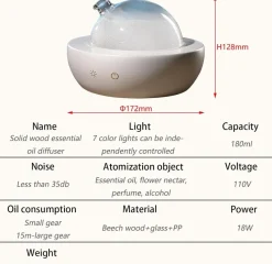 Tranquil Touch Gesundheits-Gadgets|Gesundheits- Und Entspannungstools-Diffusor für ätherische Öle aus Glas mit Basis aus echtem Holz, Aromatherapie-Diffusor