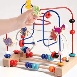 Toy World Babyspielzeug-Dinosaurier-Perlenlabyrinth aus Holz – Montessori-Lernspielzeug für Kinder