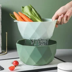 The Decor Haven Küche & Esszimmer-Doppelschichtiger Abtropfkorb mit Sieb – Küchensieb-Werkzeug