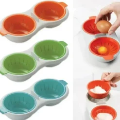 Tom Küche & Esszimmer-Doppelschichtiger Eierkocher aus Silikon für perfekt pochierte Eier, mikrowellengeeignet