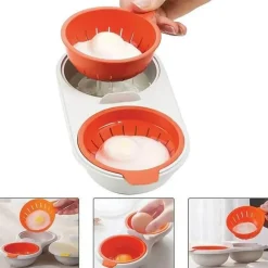 Tom Küche & Esszimmer-Doppelschichtiger Eierkocher aus Silikon für perfekt pochierte Eier, mikrowellengeeignet