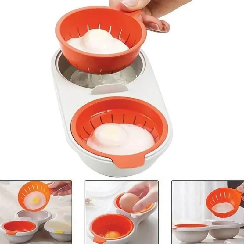 Tom Küche & Esszimmer-Doppelschichtiger Eierkocher aus Silikon für perfekt pochierte Eier, mikrowellengeeignet