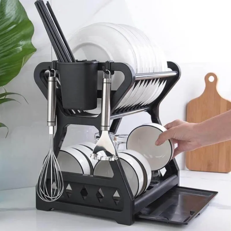 Space Savvy Küche & Esszimmer-Doppelschichtiges Abtropfgestell – Multifunktionaler Organizer für die Arbeitsplatte