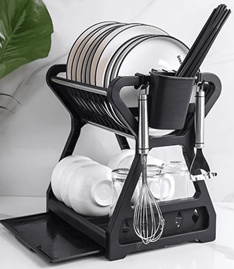 Space Savvy Küche & Esszimmer-Doppelschichtiges Abtropfgestell – Multifunktionaler Organizer für die Arbeitsplatte