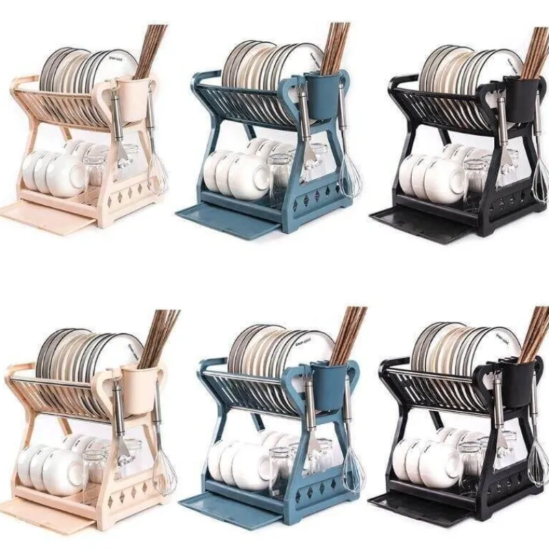 Space Savvy Küche & Esszimmer-Doppelschichtiges Abtropfgestell – Multifunktionaler Organizer für die Arbeitsplatte