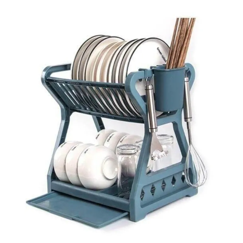 Space Savvy Küche & Esszimmer-Doppelschichtiges Abtropfgestell – Multifunktionaler Organizer für die Arbeitsplatte