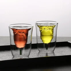 The Cozy Mug Küche & Esszimmer-Doppelschichtiges Glas mit Blumenmuster – Stilvolles Trinkgeschirr