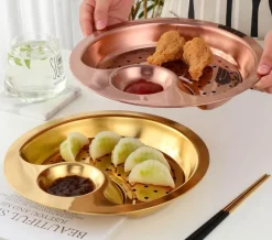 The Culinary Kit Küche & Esszimmer-Doppeltes Frühstückstablett aus Edelstahl – Kreative Servierplatte
