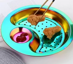 The Culinary Kit Küche & Esszimmer-Doppeltes Frühstückstablett aus Edelstahl – Kreative Servierplatte