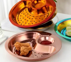 The Culinary Kit Küche & Esszimmer-Doppeltes Frühstückstablett aus Edelstahl – Kreative Servierplatte