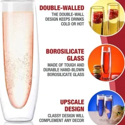 Plates u0026 More Küche & Esszimmer-Doppelwandige Champagnergläser - 6-teiliges Hochzeitsset