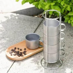 Tom Küche & Esszimmer-Doppelwandige Kaffeetassen aus Edelstahl – 5er-Pack isolierte Becher für heiße und kalte Getränke