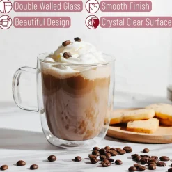 Tom Küche & Esszimmer-Doppelwandiger Kaffeebecher aus Glas – hitzebeständiger Latte-Saftbecher, 250–350 ml