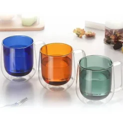 Plates u0026 More Küche & Esszimmer-Doppelwandiges mehrfarbiges Weinglas-Set – Stilvolle Cocktailbecher