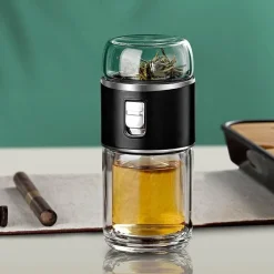 The Cozy Mug Küche & Esszimmer-Doppelwandiges Tee-Ei aus Glas – vielseitige Thermoskanne für heiße und kalte Getränke