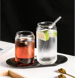 Plates u0026 More Küche & Esszimmer-Dosenförmiges Trinkglas-Set mit Deckel und Strohhalm - Ästhetische Becher