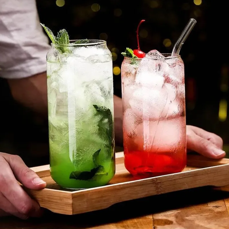 Plates u0026 More Küche & Esszimmer-Dosenförmiges Trinkglas-Set mit Deckel und Strohhalm - Ästhetische Becher